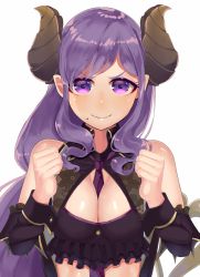 Rule 34 | 1girl, nanashi inc., closed mouth, demon girl, demon tail, determined, futayamam2, honey strap, horns, long hair, looking at viewer, purple eyes, purple hair, saionji mary, simple background, solo, tail, virtual youtuber, white background