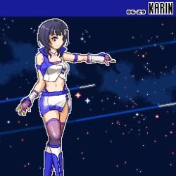 Rule 34 | 1girl, arm strap, artist name, artist request, asaka karin, bare shoulders, blue eyes, blue gloves, blue hair, blue legwear, blush, boots, breasts, cleavage, collarbone, collared shirt, crop top, cross-laced footwear, dark blue hair, detached sleeves, diverdiva, female focus, fingerless gloves, gloves, hair ornament, hairclip, hairpin, jewelry, looking at viewer, love live!, love live! nijigasaki high school idol club, love live! school idol festival, microskirt, miniskirt, mole, mole on body, mole on breast, necklace, noeejang, parted lips, plaid, plaid skirt, pleated, pleated skirt, pointing, pointing to the side, shirt, short hair, skirt, small breasts, smile, solo, space, star (symbol), star necklace, tank top, triangle hair ornament, white skirt, white tank top