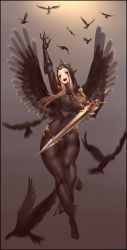 Rule 34 | 1girl, alternate costume, angel, artist request, bird, feathers, kayle (league of legends), league of legends, mask, naidong (artist), solo, sword, weapon, wings