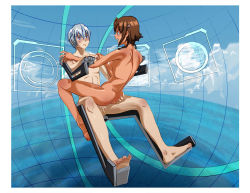 Rule 34 | 1boy, 1girl, amy (suisei no gargantia), ass, ass grab, back, bare back, barefoot, blue eyes, blush, braid, breasts, brown hair, closed mouth, cockpit, couple, cum, cum in pussy, dark skin, expressionless, eye contact, full body, hair between eyes, hair ornament, hands on another&#039;s shoulders, happy, happy sex, hetero, indoors, interracial, ledo (suisei no gargantia), looking at another, medium breasts, moaning, neck, nude, open mouth, penis, purple eyes, ryuyujin, sex, short hair, sideboob, silver hair, sitting, sitting on person, smile, straddling, suisei no gargantia, thighs, toes, twin braids, uncensored, upright straddle, vaginal
