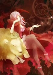 Rule 34 | 00s, animal, bracelet, breasts, cape, charlotte (pandora hearts), crown, high heels, jewelry, lion, pandora hearts, pink hair, red eyes, shoes, thighhighs