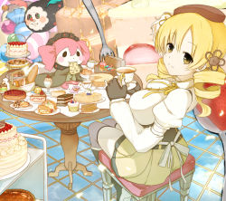 Rule 34 | 10s, 1girl, bad id, bad pixiv id, basket, blonde hair, bread, breasts, cake, cake slice, candy, chair, charlotte (madoka magica), cheese, cream puff, cup, cupcake, drill hair, eating, fingerless gloves, food, fork, from behind, fruit, fruit tart, glass, gloves, highres, ice cream, juliet sleeves, large breasts, long sleeves, looking back, magical girl, mahou shoujo madoka magica, mahou shoujo madoka magica (anime), minatsuki randoseru, pancake, pie, pudding, puffy sleeves, saucer, sitting, sleeve garter, stool, strawberry, strawberry shortcake, strawberry tart, swiss cheese, table, tart (food), tea, teacup, thighhighs, tiered serving stand, tiered tray, tomoe mami, tray, treasure chest, twin drills, twintails, yellow eyes
