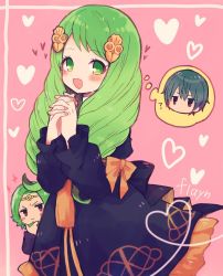 Rule 34 | 1girl, 2boys, bad id, bad twitter id, blue hair, bow, brother and sister, byleth (fire emblem), byleth (male) (fire emblem), character name, closed mouth, fire emblem, fire emblem: three houses, flayn (fire emblem), green eyes, green hair, hair ornament, heart, highres, interlocked fingers, long hair, long sleeves, matching hair/eyes, multiple boys, nintendo, open mouth, own hands clasped, own hands together, pink background, seteth (fire emblem), short hair, siblings, simple background, uniform, yataba