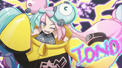 Rule 34 | 1girl, bow-shaped hair, character hair ornament, creatures (company), game freak, gym leader, hair ornament, hexagon print, iono (pokemon), jacket, long hair, low-tied long hair, multicolored hair, nintendo, no. 66 (hawkeye1885), oversized clothes, pokemon, pokemon sv, sharp teeth, sleeves past fingers, sleeves past wrists, split-color hair, teeth, very long sleeves, x, yellow jacket