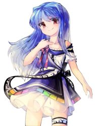 Rule 34 | 1girl, adapted costume, bad id, bad pixiv id, blue hair, dress, female focus, geppewi, hinanawi tenshi, long hair, no headwear, no headwear, red eyes, smile, solo, thigh strap, touhou, transparent background
