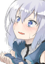 Rule 34 | 1boy, bad id, bad pixiv id, blue gloves, blush, clothing cutout, ernesti echevalier, fingerless gloves, gloves, heart, heart-shaped pupils, highres, knight&#039;s and magic, kyouwa, looking up, male focus, open mouth, short hair, shoulder cutout, silver hair, sketch, solo, sweat, sweatdrop, symbol-shaped pupils, trembling, wavy mouth