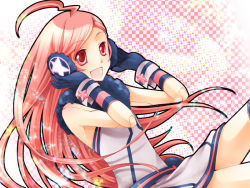 Rule 34 | 1girl, ahoge, android, asagi (seal47), female focus, gloves, headphones, joints, long hair, red eyes, red hair, robot joints, sf-a2 miki, smile, solo, striped clothes, striped gloves, very long hair, vocaloid, wrist cuffs