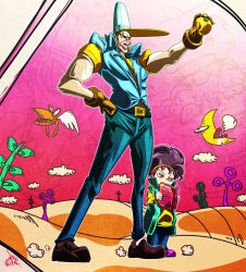 Rule 34 | 2boys, boingo, book, brothers, food, fruit, gloves, hat, height difference, jojo no kimyou na bouken, male focus, multiple boys, oingo, orange (fruit), siblings, stand (jojo), thoth (stand), uc-lab