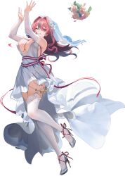Rule 34 | 1girl, armpit crease, arms up, azur lane, bare shoulders, black hair, bouquet, breasts, bremerton (azur lane), bremerton (joyride of love) (azur lane), bridal garter, bridal gauntlets, bridal veil, dress, earrings, fingernails, floral print, flower, footwear ribbon, full body, garter straps, glint, grey footwear, grin, hair between eyes, hair flower, hair intakes, hair ornament, high heels, highres, huge breasts, jewelry, jumping, katsudansou, lace, lace-trimmed thighhighs, lips, long dress, long fingernails, long hair, looking at viewer, mole, mole on breast, multicolored hair, nail polish, official alternate costume, official art, one eye closed, petals, purple nails, raised eyebrows, red eyes, red hair, red ribbon, ribbon, ring, rose, simple background, smile, solo, streaked hair, striped ribbon, teeth, thighhighs, thighs, transparent background, two-tone hair, veil, wedding dress, wedding ring, white bridal gauntlets, white dress, white flower, white rose, white thighhighs, white veil