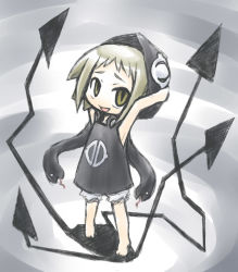 Rule 34 | 00s, 1girl, aged down, barefoot, blonde hair, bloomers, chibi, child, corruption, dark persona, kugelschreiber, looking at viewer, medusa gorgon, official alternate costume, official alternate hair color, open mouth, possessed, possession, rachel boyd, sketch, smile, solo, soul eater, underwear, witch, yellow eyes