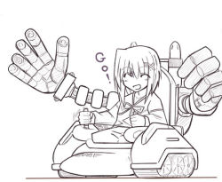 Rule 34 | 1girl, :d, ^ ^, closed eyes, getter-3, getter robo, getter robo (1st series), greyscale, hair ornament, lyrical nanoha, machinery, mahou shoujo lyrical nanoha, mahou shoujo lyrical nanoha a&#039;s, military, military vehicle, monochrome, motor vehicle, open mouth, parody, simple background, smile, solo, tank, vehicle, wheel, white background, x hair ornament, yagami hayate