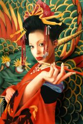Rule 34 | 1girl, anna tsuchiya, black hair, dragon, floral print, hair ornament, highres, j-rock, japanese clothes, musician, smoking pipe, solo