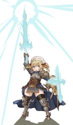 Rule 34 | 1girl, absurdres, aqua eyes, arm up, armor, bad id, bad pixiv id, black thighhighs, chestnut mouth, earrings, final fantasy, final fantasy xiv, flower earrings, full body, gauntlets, greaves, highres, holding, holding sword, holding weapon, jewelry, kkaebing, lalafell, legs apart, long sleeves, maid headdress, no nose, no pupils, open mouth, paladin (final fantasy), pauldrons, pointy ears, red ribbon, ribbon, shadow, shield, short hair, shoulder armor, simple background, solo, standing, sword, thick thighs, thighhighs, thighs, twintails, v-shaped eyebrows, warrior of light (ff14), weapon, white background, wide hips, zettai ryouiki