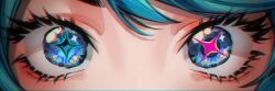 Rule 34 | 1girl, blue eyes, blue hair, close-up, eye focus, eyelashes, gwen (league of legends), heterochromia, league of legends, looking at viewer, shameichi, solo, straight-on, thick eyelashes