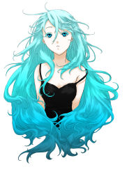 Rule 34 | 1girl, absurdres, aqua hair, blue eyes, blue hair, camisole, expressionless, floating hair, highres, isha yue, long hair, looking at viewer, matching hair/eyes, parted lips, solo