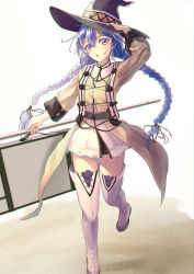 Rule 34 | 1girl, absurdres, alian2020, black hat, black ribbon, blue eyes, blue hair, boots, braid, coat, female focus, floating hair, hair between eyes, hair ribbon, hat, highres, holding, holding staff, long hair, long sleeves, looking at viewer, miniskirt, mushoku tensei, open mouth, ribbon, roxy migurdia, skirt, solo, staff, suitcase, thigh boots, thighhighs, twin braids, twintails, very long hair, walking, white footwear, white skirt, witch hat, yellow coat, zettai ryouiki