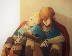 Rule 34 | 1boy, 1girl, arm guards, bad id, bad twitter id, blanket, blonde hair, boots, brown hair, couple, closed eyes, fingerless gloves, gloves, hair ornament, hairclip, link, long hair, nintendo, pointy ears, princess zelda, shared blanket, sleeping, sleeping on person, sophie (693432), the legend of zelda, the legend of zelda: breath of the wild