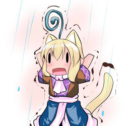 Rule 34 | 1girl, ahoge, animal ears, ascot, blonde hair, blush, cat ears, cat girl, cat tail, chibi, female focus, hoshizuki (seigetsu), mizuhashi parsee, open mouth, outstretched arms, puru-see (hoshizuki (seigetsu)), rain, short hair, short sleeves, solo, sprout, tail, touhou, trembling, wide sleeves, | |