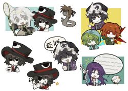 Rule 34 | &gt; o, 6+others, ;), aaayamitsu, androgynous, anger vein, animalization, black eyes, black hair, black hat, black shirt, black vest, blue capelet, blue jacket, brown coat, butterfly net, calligraphy brush, capelet, chibi, chinese commentary, chinese text, clause (len&#039;en), closed eyes, clothes writing, coat, collared shirt, commentary request, cosplay, cup, detached sleeves, enraku tsubakura, enraku tsubakura (cosplay), eye of senri, green eyes, green hair, green jacket, green trim, grey eyes, hand net, hat, highres, holding, holding butterfly net, holding cup, hood, hood down, hood up, hooded jacket, houlen yabusame, jacket, kurohebi, len&#039;en, long hair, long sleeves, medium hair, mob cap, mug, multiple others, neck ribbon, no mouth, no nose, one eye closed, open clothes, open jacket, open mouth, other focus, paintbrush, pale skin, pink shirt, purple hair, purple jacket, red eyes, red hair, red ribbon, ribbon, senri tsurubami, shirt, shitodo aoji, shitodo hooaka, shitodo kuroji, smile, snake, speech bubble, tehepero, tongue, tongue out, translation request, triangular headpiece, two-sided fabric, two-sided headwear, vest, white hair, white shirt, wide sleeves