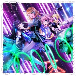 Rule 34 | 3girls, absurdres, album cover, black gloves, black hair, blonde hair, brown hair, commentary request, cover, dark skin, dutch angle, gloves, high heels, highres, idolmaster, idolmaster shiny colors, izumi mei, kneehighs, long hair, looking at viewer, mayuzumi fuyuko, multiple girls, official art, open mouth, pink hair, platform footwear, serizawa asahi, short hair, single kneehigh, single sock, single thighhigh, socks, straylight (idolmaster), thighhighs, tongue, tongue out, white gloves