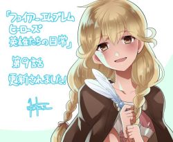 Rule 34 | 1girl, blonde hair, bow, braid, faye (fire emblem), feathers, fire emblem, fire emblem echoes: shadows of valentia, itagaki hako, long hair, low-braided long hair, low-tied long hair, nintendo, open mouth, simple background, solo, twin braids