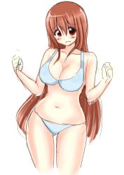 Rule 34 | 1girl, bad id, bad pixiv id, bikini, blush, brown eyes, brown hair, clenched hands, long hair, midori (midorinnn), navel, original, simple background, sketch, solo, swimsuit, white background