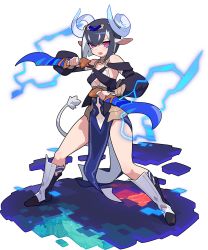 Rule 34 | 1girl, animal ears, arm up, armor, artist request, bare shoulders, black footwear, black hair, blue gemstone, blush, bob cut, boots, breasts, circlet, clothing cutout, collarbone, cow ears, cow girl, cow tail, curled horns, detached sleeves, dual wielding, electricity, facial mark, female focus, full body, gem, grass, greaves, hand tattoo, highres, holding, holding sword, holding weapon, horns, khopesh, leg tattoo, legs, legs apart, light blush, long sleeves, looking at viewer, memram (world flipper), lava, multicolored hair, non-web source, official art, open mouth, pelvic curtain, pink eyes, puffy long sleeves, puffy sleeves, sheath, short hair, sidelocks, small breasts, solo, standing, sword, tail, tattoo, transparent background, tree, two-tone hair, underboob cutout, v-shaped eyebrows, weapon, white hair, world flipper