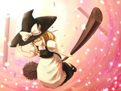 Rule 34 | 1girl, bad id, bad pixiv id, blonde hair, braid, broom, broom riding, female focus, hand on headwear, hat, kirisame marisa, light particles, one eye closed, sidesaddle, solo, star (symbol), tdk, touhou, wink, witch, witch hat, yellow eyes
