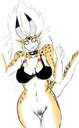Rule 34 | 1girl, bra, breasts, choker, cleavage, earrings, highres, horns, jewelry, lizard tail, long hair, monochrome, monster girl, one-punch man, pubic hair, pussy, raptora, reptile girl, scales, sketch, tail, underwear