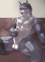 Rule 34 | 1boy, abs, absurdres, animal ears, armband, bara, black armband, black male underwear, black wristband, commentary request, cum, cum on body, cum on legs, dog boy, dog ears, dog tail, erection, facial, furry, furry male, highres, jewelry, kouya aotsuki, looking at viewer, male focus, male masturbation, male underwear, masturbation, morenatsu, muscular, muscular male, necklace, nipples, pectorals, penis, rotton99, sitting, tail, testicles, tongue, tongue out, underwear
