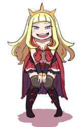 Rule 34 | 1girl, bent over, blonde hair, blue eyes, blunt bangs, boots, cagliostro (granblue fantasy), circlet, granblue fantasy, knee boots, knees together feet apart, long hair, looking at viewer, shadow, simple background, solo, thighhighs, white background, yoshino norihito