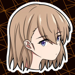 Rule 34 | 1girl, azur lane, brown background, brown hair, closed mouth, commentary request, hair between eyes, head only, highres, outline, purple eyes, rock zinc, solo, white outline, z23 (azur lane)