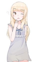 Rule 34 | 1girl, absurdres, bad id, bad pixiv id, blonde hair, highres, nightgown, one eye closed, perrine h. clostermann, seedflare, sleepy, solo, strike witches, white background, world witches series, yawning, yellow eyes