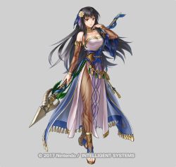 Rule 34 | bare shoulders, black eyes, black hair, breasts, choker, detached sleeves, fire emblem, fire emblem: the blazing blade, fire emblem heroes, full body, hair ornament, high heels, holding, holding polearm, holding weapon, jewelry, karla (fire emblem), kita senri, large breasts, long hair, looking at viewer, nintendo, official alternate costume, official art, pantyhose, polearm, solo, toeless footwear, toeless legwear, weapon