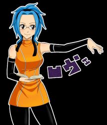 Rule 34 | 1girl, black background, blue hair, detached sleeves, fairy tail, levy mcgarden, looking at viewer, pantyhose, simple background, solo, standing