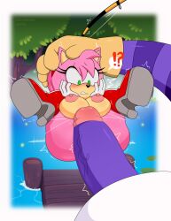 Rule 34 | absurdres, amy rose, big the cat, breasts, caught, excito, forest, highres, huge penis, lake, large breasts, nature, penis, penis awe, restrained, sirenstudios, sonic (series), tail, tail wagging