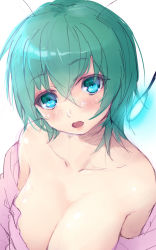 Rule 34 | 1girl, alternate breast size, antennae, armais (me-chan337), blush, breasts, cleavage, colored eyelashes, green eyes, green hair, highres, large breasts, looking at viewer, matching hair/eyes, open mouth, short hair, sketch, solo, touhou, upper body, wriggle nightbug