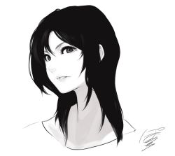Rule 34 | 1girl, black hair, eyelashes, greyscale, head tilt, lips, long hair, looking at viewer, md5 mismatch, monochrome, original, poaro, resized, shirt, signature, simple background, sketch, solo, upper body, white background
