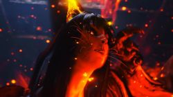 Rule 34 | 1girl, 3d, animal ears, animated, black hair, breasts, cat ears, cleavage, fire, japanese clothes, kasha (nioh), large breasts, long hair, nioh, nioh 2, tagme, video, yellow eyes