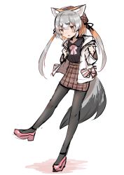 Rule 34 | absurdres, animal ears, gloves, highres, island fox (kemono friends), kemono friends, kemono friends v project, mitorizu 02, necktie, pantyhose, shirt, simple background, skirt, tail, virtual youtuber, white background