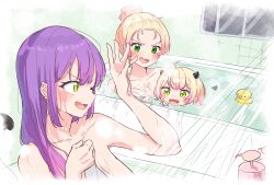 Rule 34 | absurdres, blonde hair, blush, breasts, child, couple, demon tail, family, gradient hair, green eyes, highres, hololive, if they mated, ips cells, long hair, momosuzu nene, mother and child, mother and daughter, multicolored hair, multiple girls, okome 0628, open mouth, original, parent and child, pink hair, purple hair, sidelocks, smile, tail, tokoyami towa, virtual youtuber, wife and wife, yuri