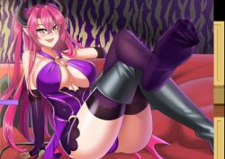 Rule 34 | ass, breasts, demon girl, feet, horns, large breasts, millenia (monster girl invasion rpg), monster girl, monster girl invasion rpg, panties, pink hair, smile, socks, soles, thighhighs, thighs, toes, underwear