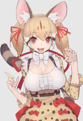 Rule 34 | animal costume, animal ear fluff, animal ears, cat ears, cat girl, cat tail, don3, kemono friends, kemono friends v project, large-spotted genet (kemono friends), long hair, ribbon, simple background, tail, twintails, virtual youtuber