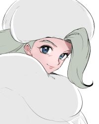 Rule 34 | 1girl, absurdres, blonde hair, blue eyes, commentary request, creatures (company), fur hat, game freak, hat, highres, long hair, looking at viewer, mature female, melony (pokemon), mityubi, nintendo, pokemon, pokemon swsh, scarf, simple background, smile, solo, sweater, upper body, ushanka, white background, white hat, white scarf, white sweater