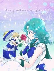 Rule 34 | birthday greetings, bishoujo senshi sailor moon, chibi, flower, highres, rose, sailor neptune, sailor uranus, sparkle