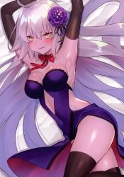 Rule 34 | 1girl, absurdres, angry, armpits, ass, black choker, black dress, blush, breasts, choker, dress, embarrassed, fate/grand order, fate (series), highres, jeanne d&#039;arc (fate), jeanne d&#039;arc alter (avenger) (fate), jeanne d&#039;arc alter (avenger) (third ascension) (fate), jeanne d&#039;arc alter (fate), long hair, looking at viewer, medium breasts, mouth hold, naughty face, no bra, no panties, no pants, official alternate costume, smile, solo, suzuho hotaru, thighhighs, thighs, very long hair, yellow eyes