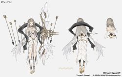 Rule 34 | 1girl, absurdres, animal ears, arrow (projectile), bad id, bad pixiv id, bird ears, black scarf, bow (weapon), breasts, bridal gauntlets, cancell, dress, elbow gloves, gloves, gradient hair, grey background, grey eyes, grey hair, highres, layered stories zero, long hair, looking at viewer, medium breasts, multicolored hair, multiple views, parted lips, sandals, scarf, simple background, smile, venus (layered stories zero), very long hair, watermark, weapon, white dress, white gloves