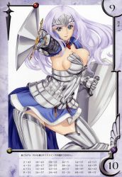Rule 34 | 00s, 10s, 1girl, annelotte, annelotte (queen's blade), armor, armored dress, blue eyes, breasts, eiwa, elbow gloves, gloves, highres, knight princess annelotte, large breasts, long hair, navel, purple hair, queen&#039;s blade, queen&#039;s blade rebellion, shield, sideboob, solo, sword, teeth, thighhighs, tiara, weapon