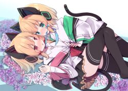Rule 34 | 2girls, animal ear headphones, animal ears, arashiya, black skirt, black thighhighs, blonde hair, blue archive, blue necktie, blush, cat ear headphones, cat ears, cat tail, coat, eye contact, face-to-face, fake animal ears, fake tail, flower, green eyes, hand on another&#039;s stomach, headphones, incest, knee up, lily (flower), looking at another, lying, midori (blue archive), miniskirt, momoi (blue archive), mouth hold, multiple girls, necktie, necktie grab, neckwear grab, no shoes, off shoulder, on back, on side, open mouth, pleated skirt, red eyes, ribbon, shirt, short hair, siblings, sisters, skirt, tail, thighhighs, thighs, twincest, twins, white coat, white shirt, yuri