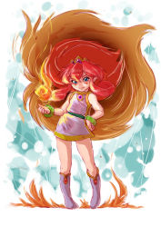 Rule 34 | 1girl, 4suke, character request, closed mouth, dress, fire, long hair, looking at viewer, magic, panel de pon, smile, solo